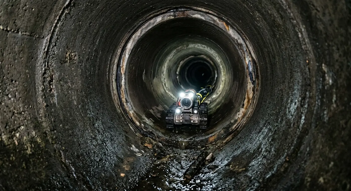 Robotic sewer camera inspecting pipe interior for Sewer Line Repair in Seaford